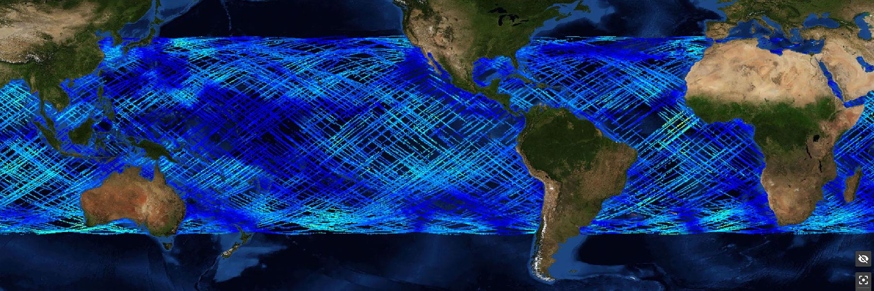 This graphic illustrates information gathered from CYGNSS Wind Speed SDR V3.0 through the PO.DAAC State of the Ocean (SOTO) visualization tool.
